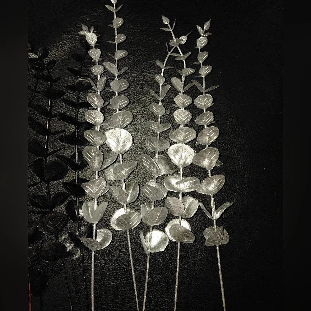 Set of 15 Faux Eucalyptus Stems - 10 Black & 5 Silver - 15